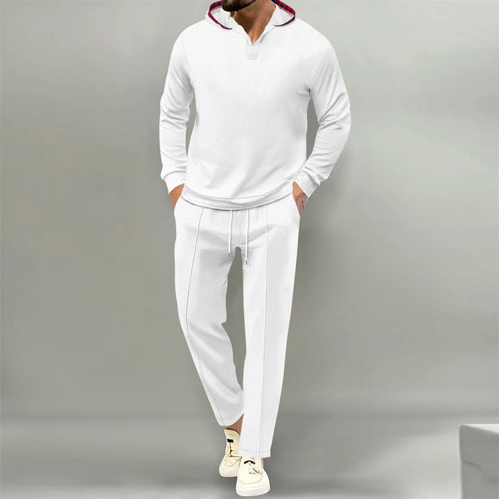 Men's Leisure Suit with Casual Hood and Breathable Structure Mune
