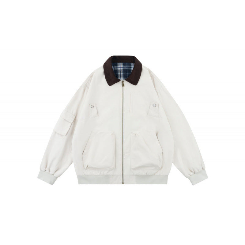 Unisex Oversized Blouson in Workwear style with cord collar and checked lined interior Mune Fashion