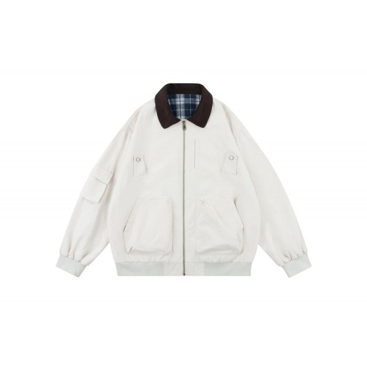 Unisex Oversized Blouson in Workwear style with cord collar and checked lined interior Mune Fashion