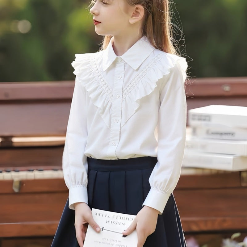 Girl's classic long sleeve shirt with ruffle detail Mune Fashion