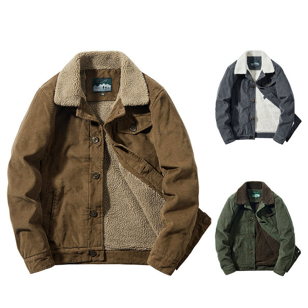 Men's cord jacket with warming Sherpa inner side and teddy collar in worker blouson style Mune Fashion