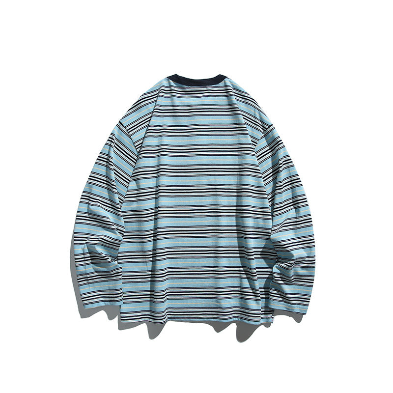 Unisex Oversize Long Sleeve with maritime stripe pattern and functional zippered chest pocket Mune Fashion