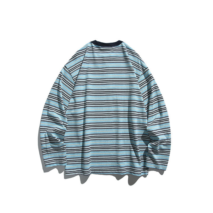 Unisex Oversize Long Sleeve with maritime stripe pattern and functional zippered chest pocket Mune Fashion