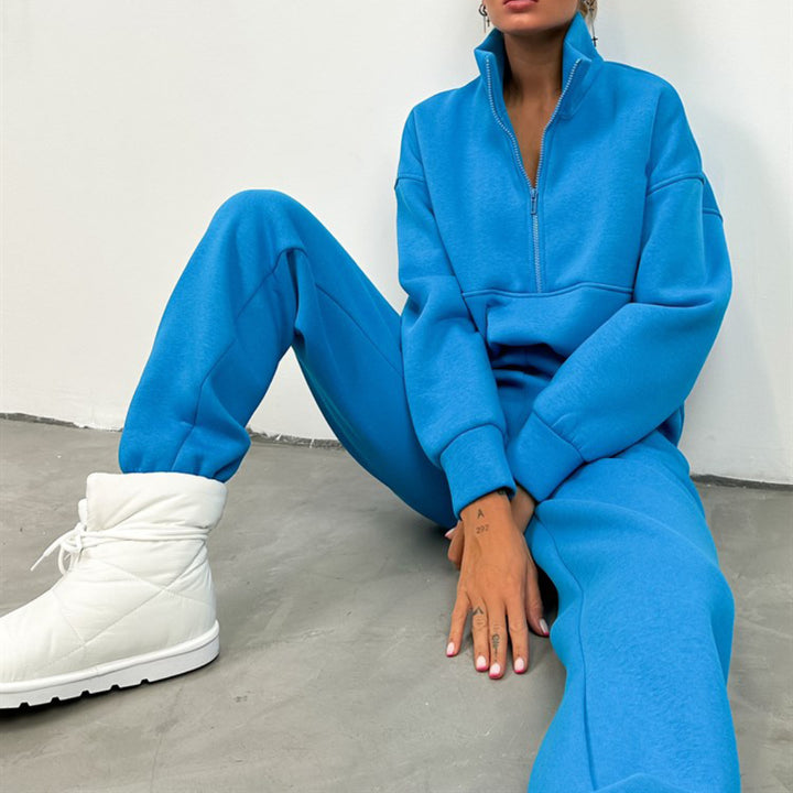 Women's cropped Half-Zip fleece set two-piece with high waistband and elastic cuffs Mune Fashion