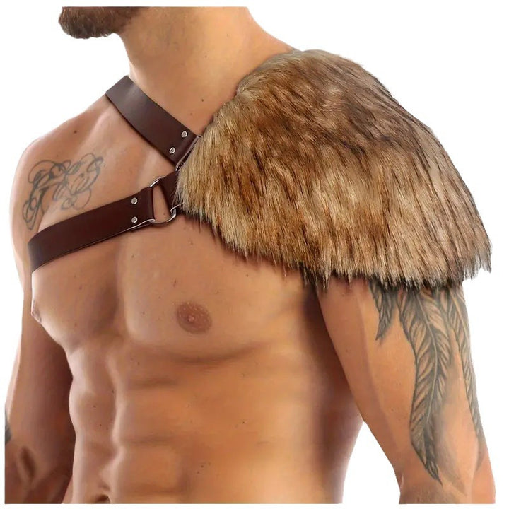 Men's shoulder harness with removable faux fur shoulder pad and adjustable leather straps Mune Fashion