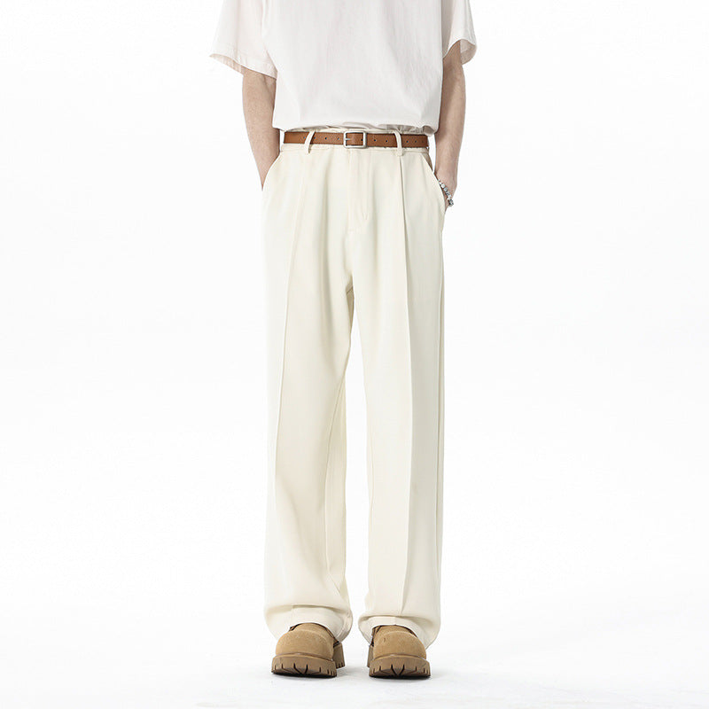 Men's loose waistband pleat fabric trousers with high waist, straight leg and discreet side pockets Mune Fashion