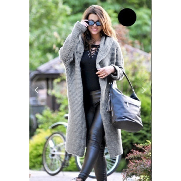 Women's Hooded Knit Coat with Oversized Cut and Button Placket Mune Fashion