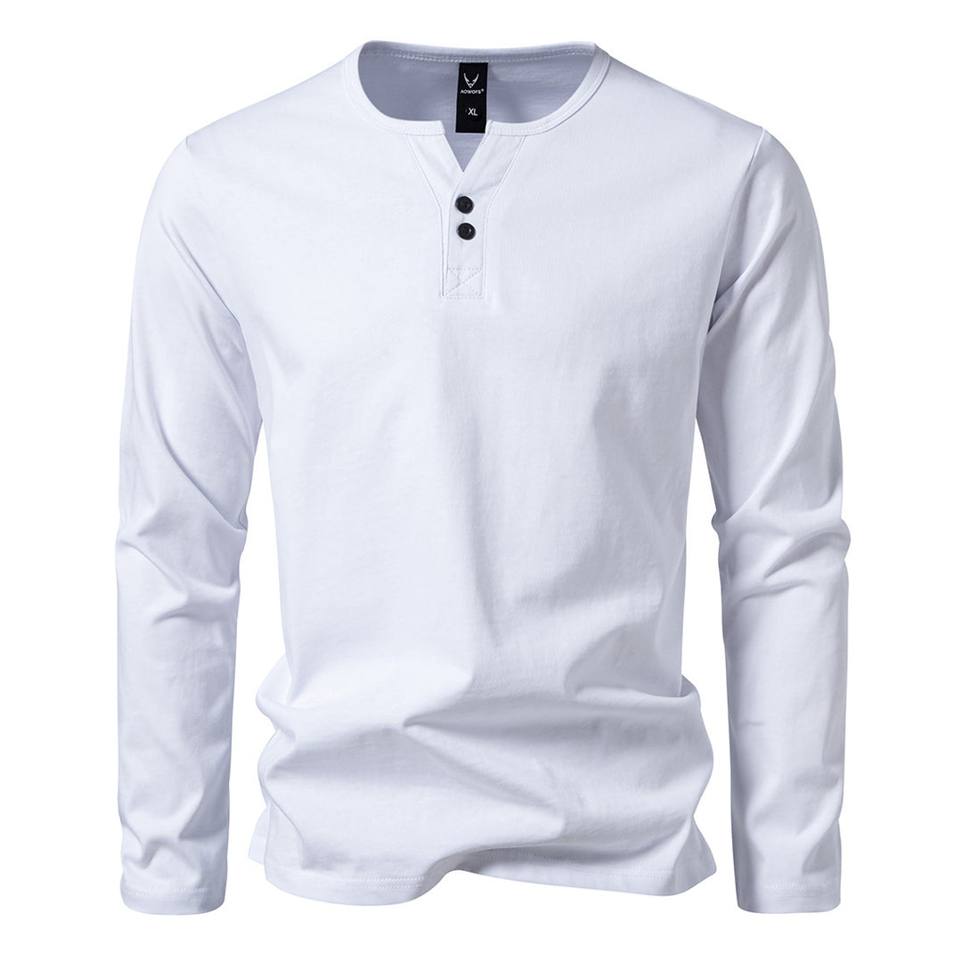 Men's Long Cotton Henley Shirt with Concealed Button Placket and Slim Fit Mune Fashion