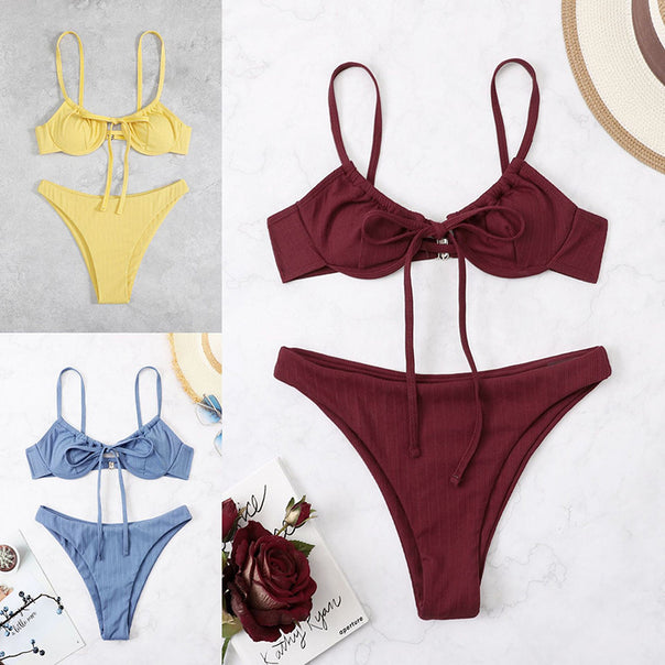 Women Triangle Bikini with Adjustable Straps and Refined Ruffle Details Mune Fashion