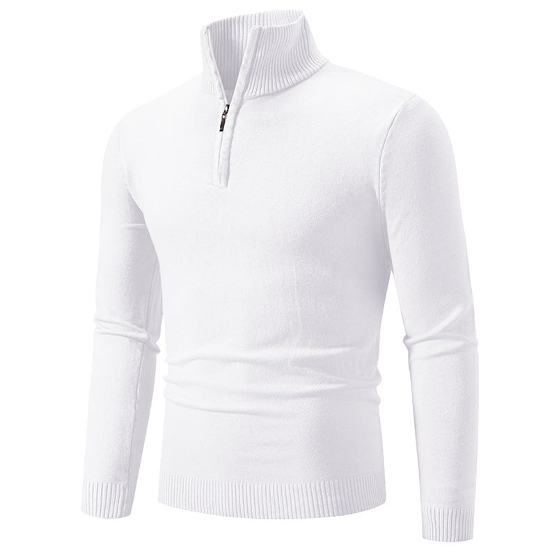 Men's fine knit half-zip pullover with ribbed stand-up collar and slim fit Mune Fashion