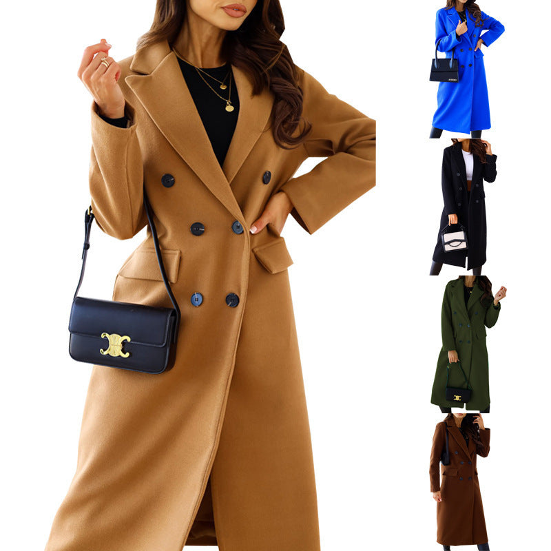 Women's double-breasted wool blend coat with fitted silhouette, notched collar and patch pockets Mune Fashion