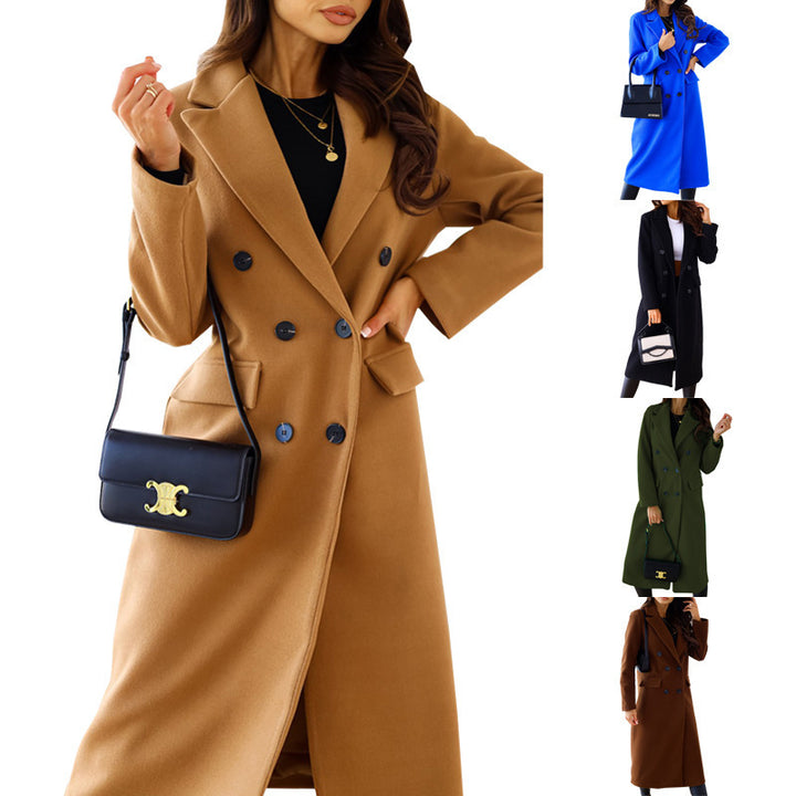Women's double-breasted wool blend coat with fitted silhouette, notched collar and patch pockets Mune Fashion