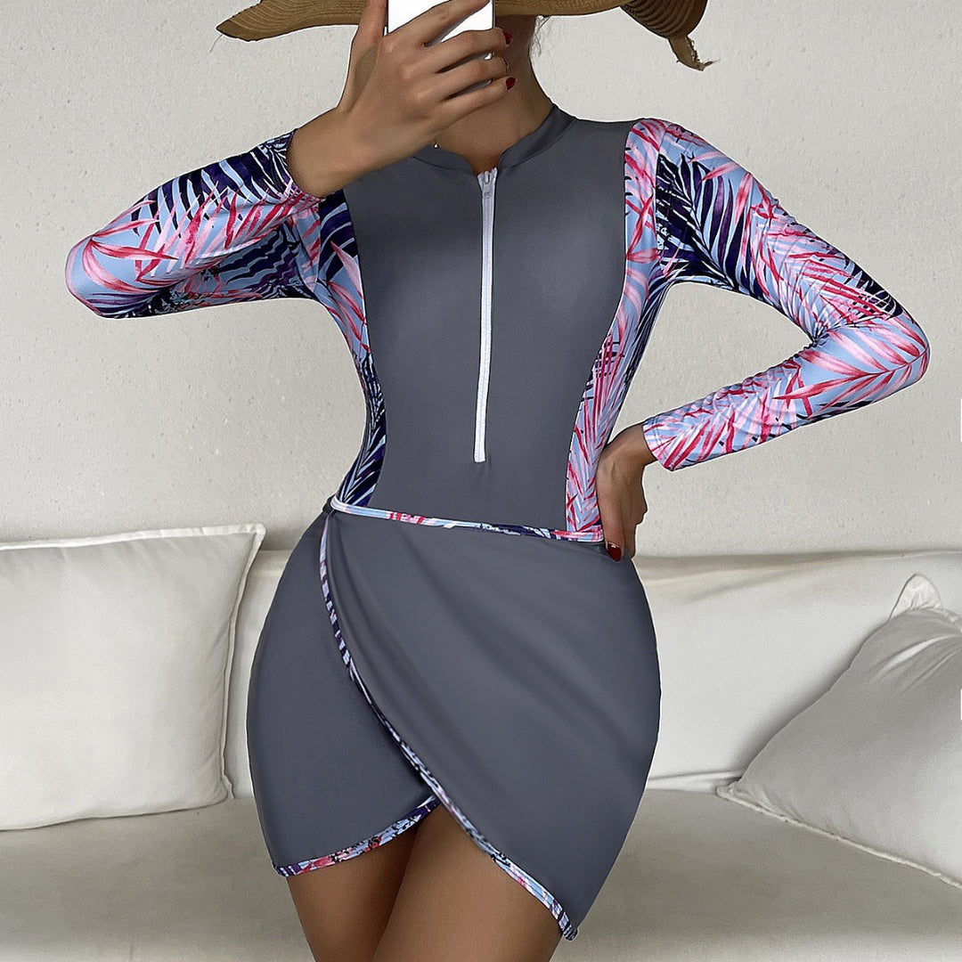 Women's sporty long sleeve swimsuit with zipper Mune Fashion