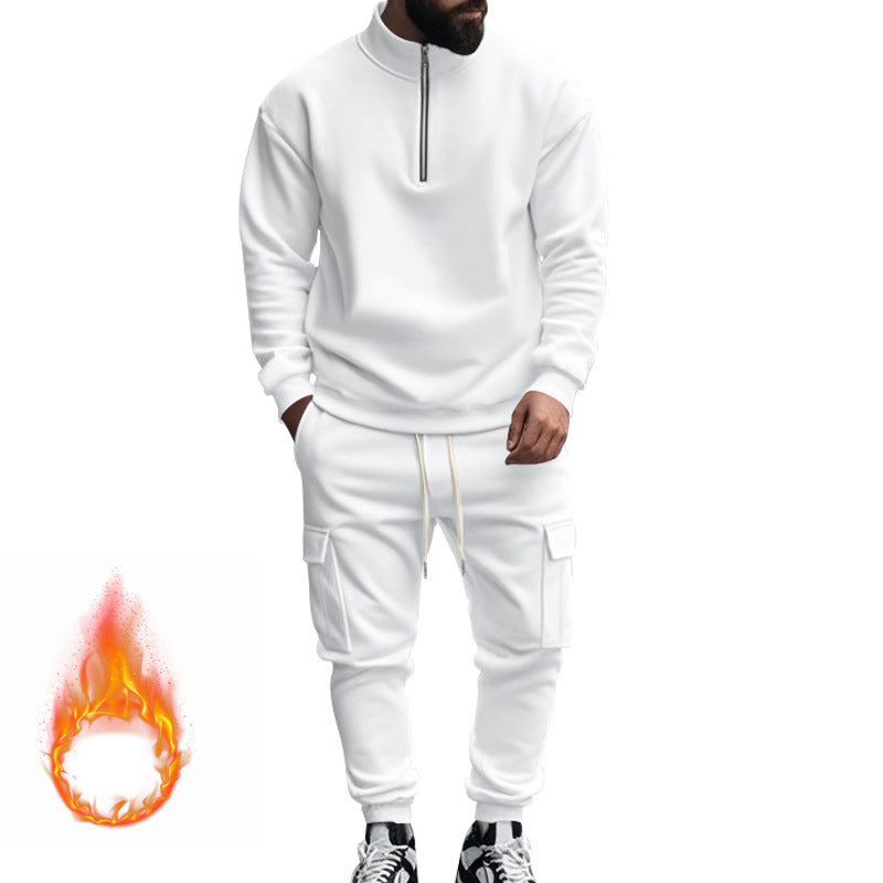 Men's nan sportives Cargo jogging set with half-zip stand collar, warming fleece lining and spacious flap pockets Mune Fashion