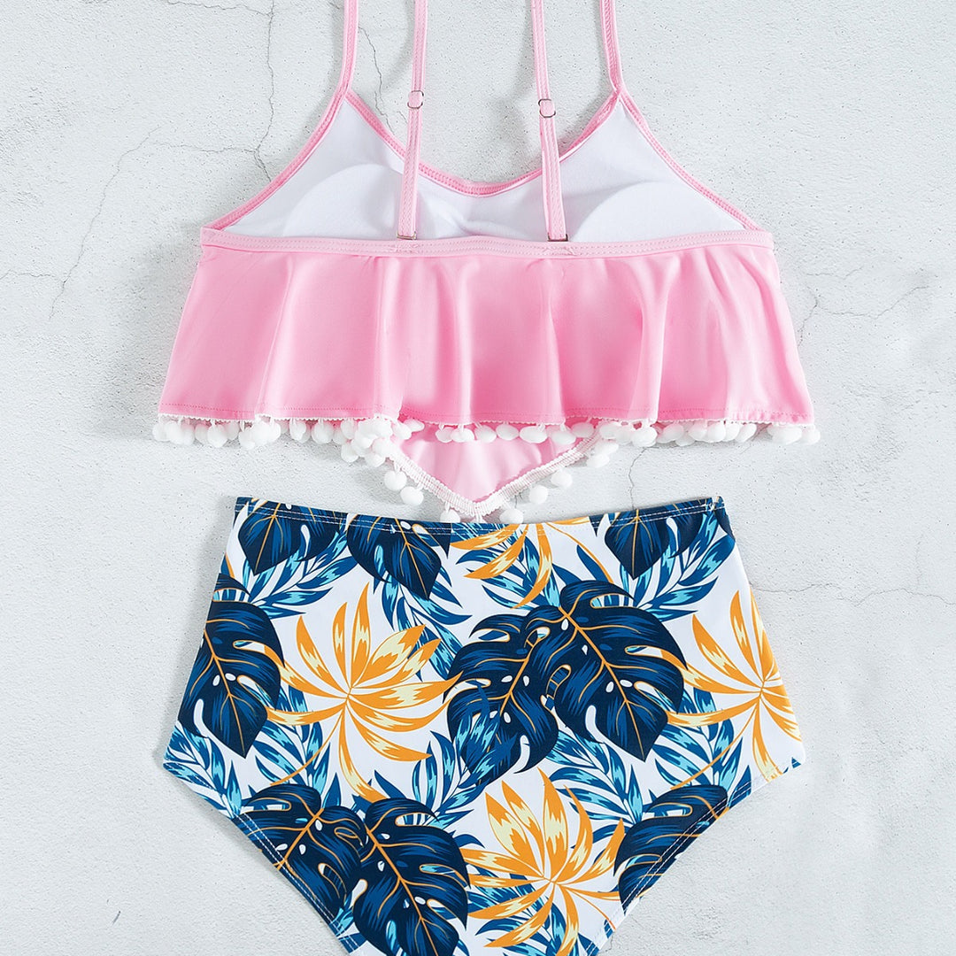 Women's Two-Piece Swimsuit with Ruffled Hem and High Waistband Mune Fashion