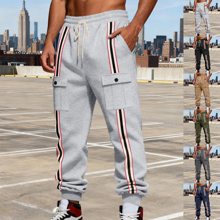 Men's cargo joggers in urban streetwear look with contrast stripes and flap pockets Mune Fashion