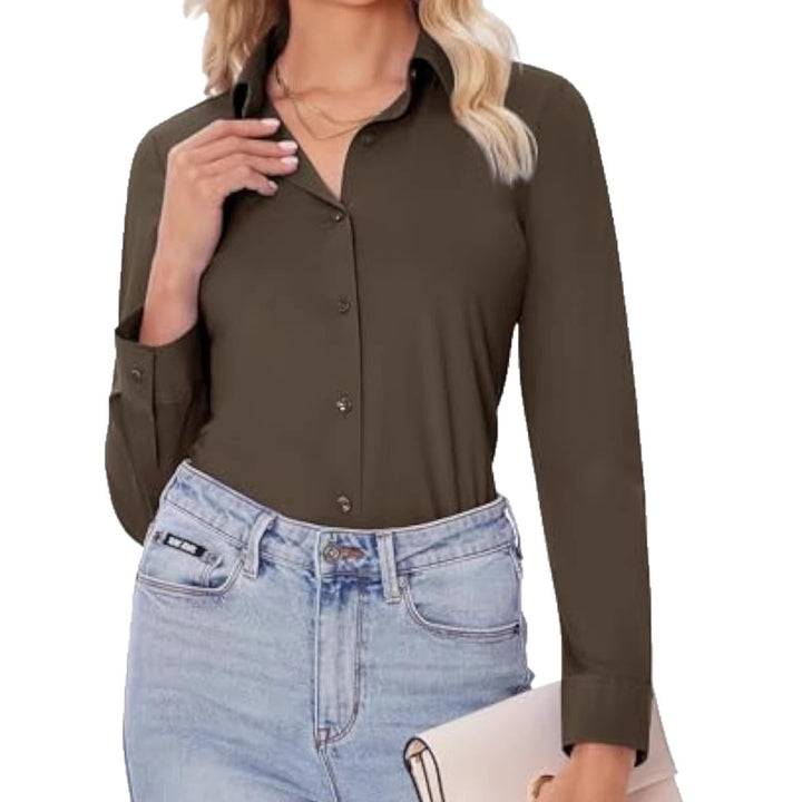 Women's Classic Viscose-Stretch Shirt Blouse with Kent Collar and Cuffs Drune