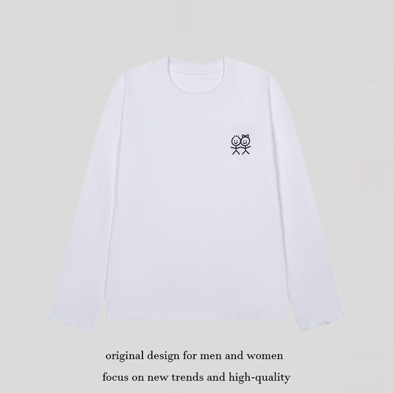 Unisex Long Sleeve Cotton Shirt with Minimalist Friendship Embroidery Mune Fashion