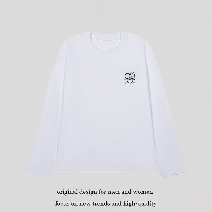 Unisex Long Sleeve Cotton Shirt with Minimalist Friendship Embroidery Mune Fashion