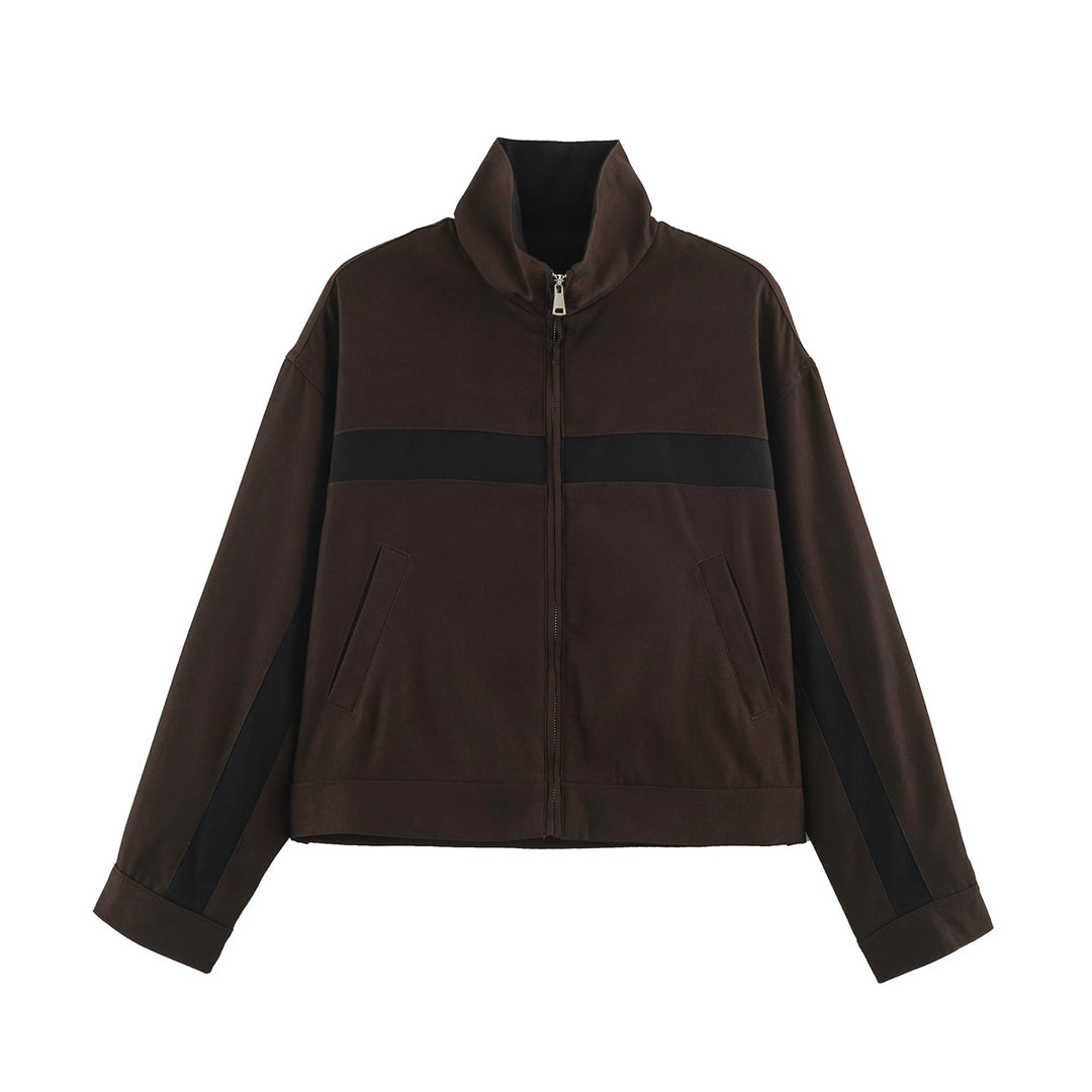 Unisex Short Cut Track Jacket with Stand-Up Collar, Contrast Stripes and Zipper Mune Fashion