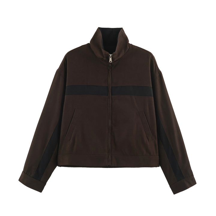 Unisex Short Cut Track Jacket with Stand-Up Collar, Contrast Stripes and Zipper Mune Fashion