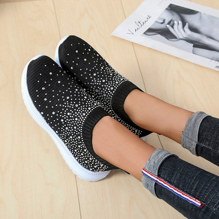 Women’s knit slip-on sneaker with elastic shaft and decorative stones Mune Fashion