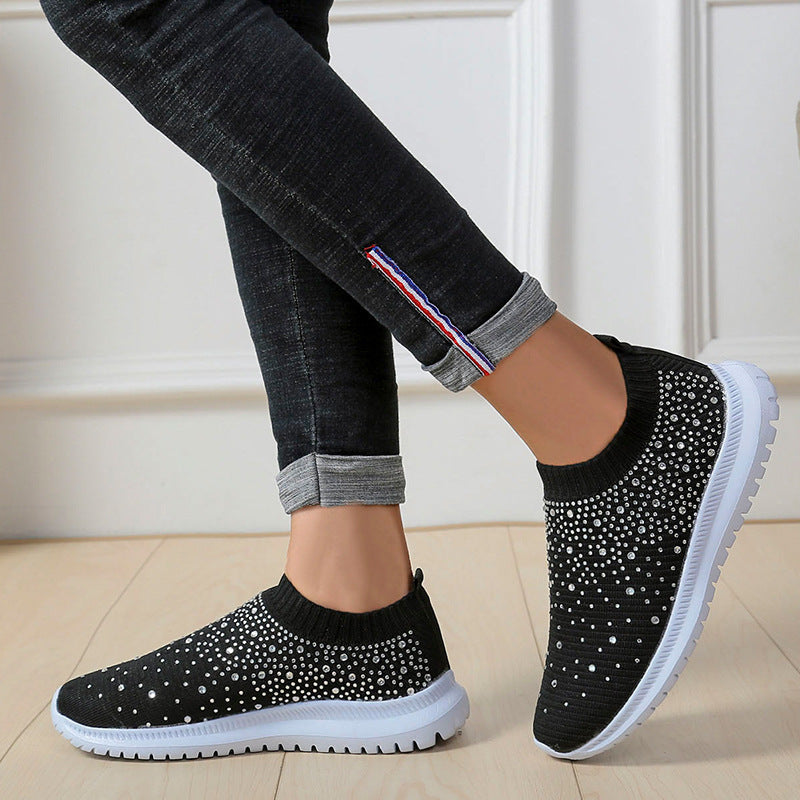 Women's Glittering Slip-On Sneakers with Breathable Upper Material and Non-Slip Sole Mune Fashion