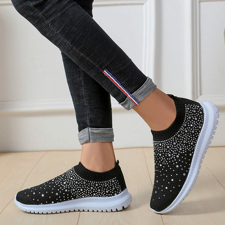 Women's Glittering Slip-On Sneakers with Breathable Upper Material and Non-Slip Sole Mune Fashion