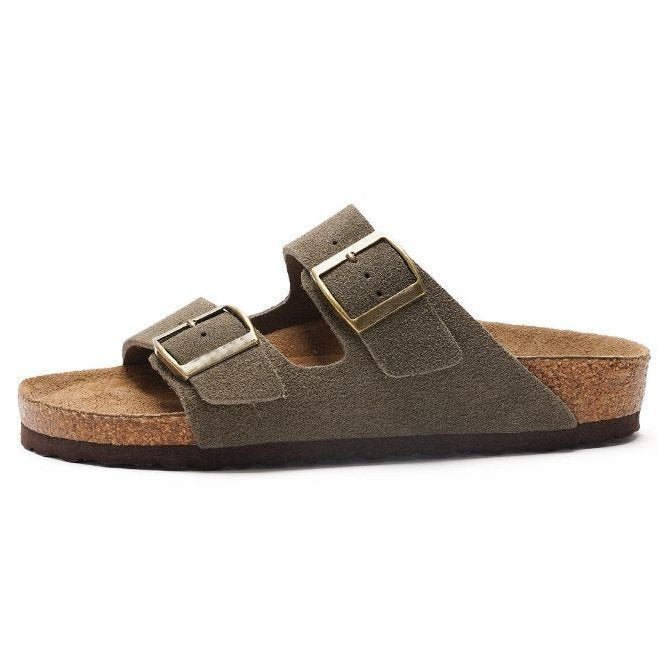 Unisex cork footbed slides with adjustable double straps made of suede Mune Fashion