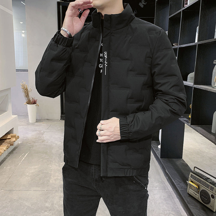 Men's Stand Collar Quilted Jacket with Geometric Quilting and Elastic Cuffs Mune Fashion