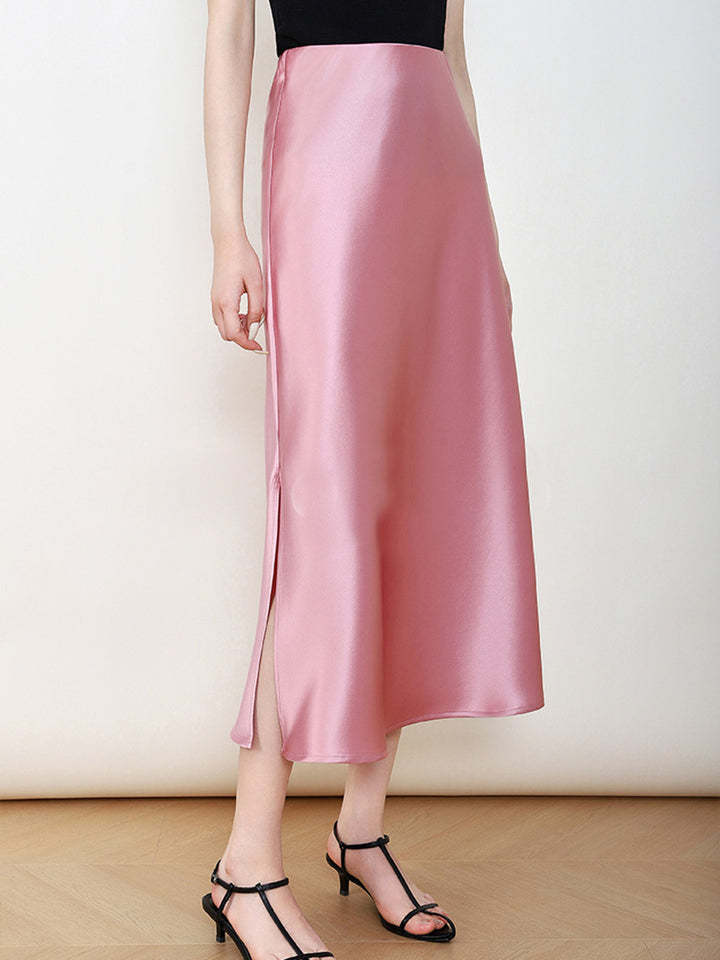 Women's Elegant High-Waisted Satin Midi Skirt Mune Fashion