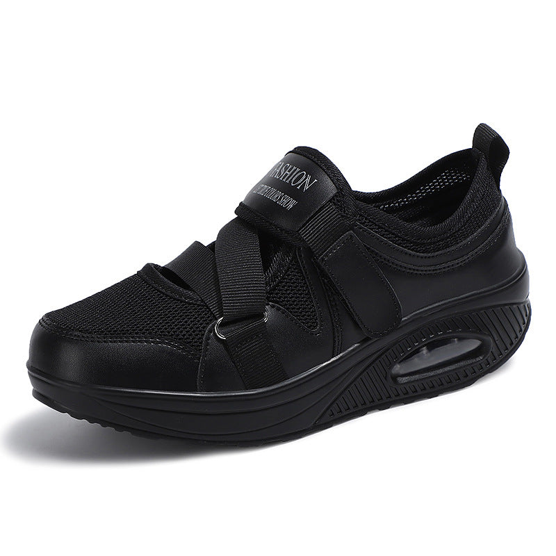 Ladies' stabilizing comfort sneakers with air-cushioned wedge sole and Velcro strap closure Mune Fashion
