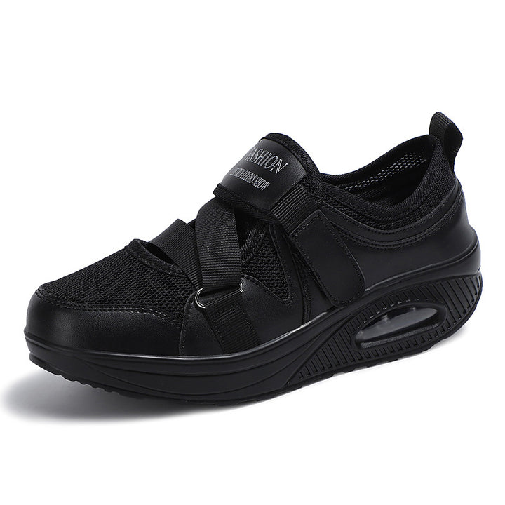 Ladies' stabilizing comfort sneakers with air-cushioned wedge sole and Velcro strap closure Mune Fashion