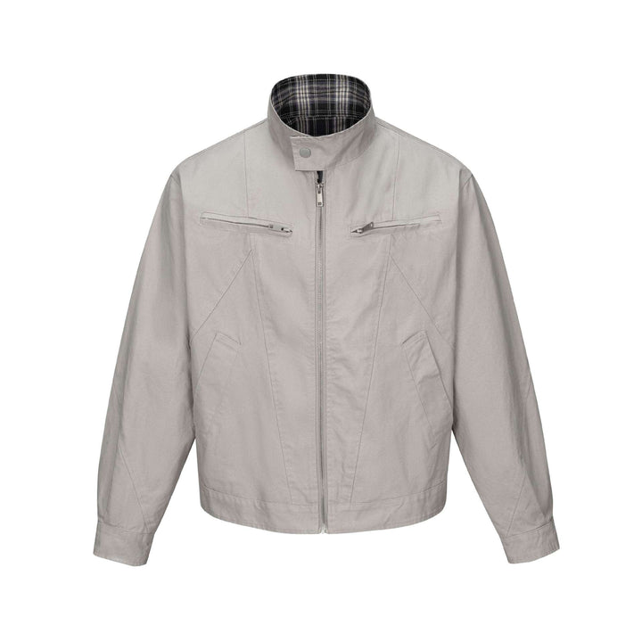 Men's short-cut boxy blouson with stand collar, zipper and chest zippers Mune Fashion