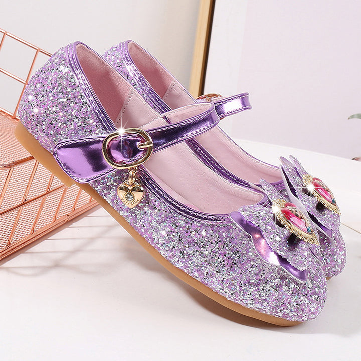 Girls Glittering Ballet Flats with Flower Decor Mune Fashion