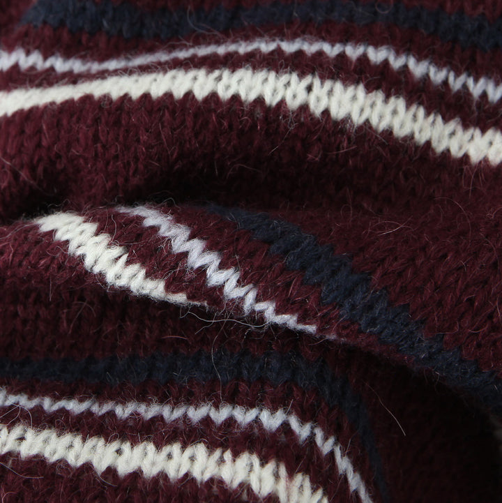Women Striped Knit Sweater with Polo Collar and Oversized Sleeves Mune Fashion