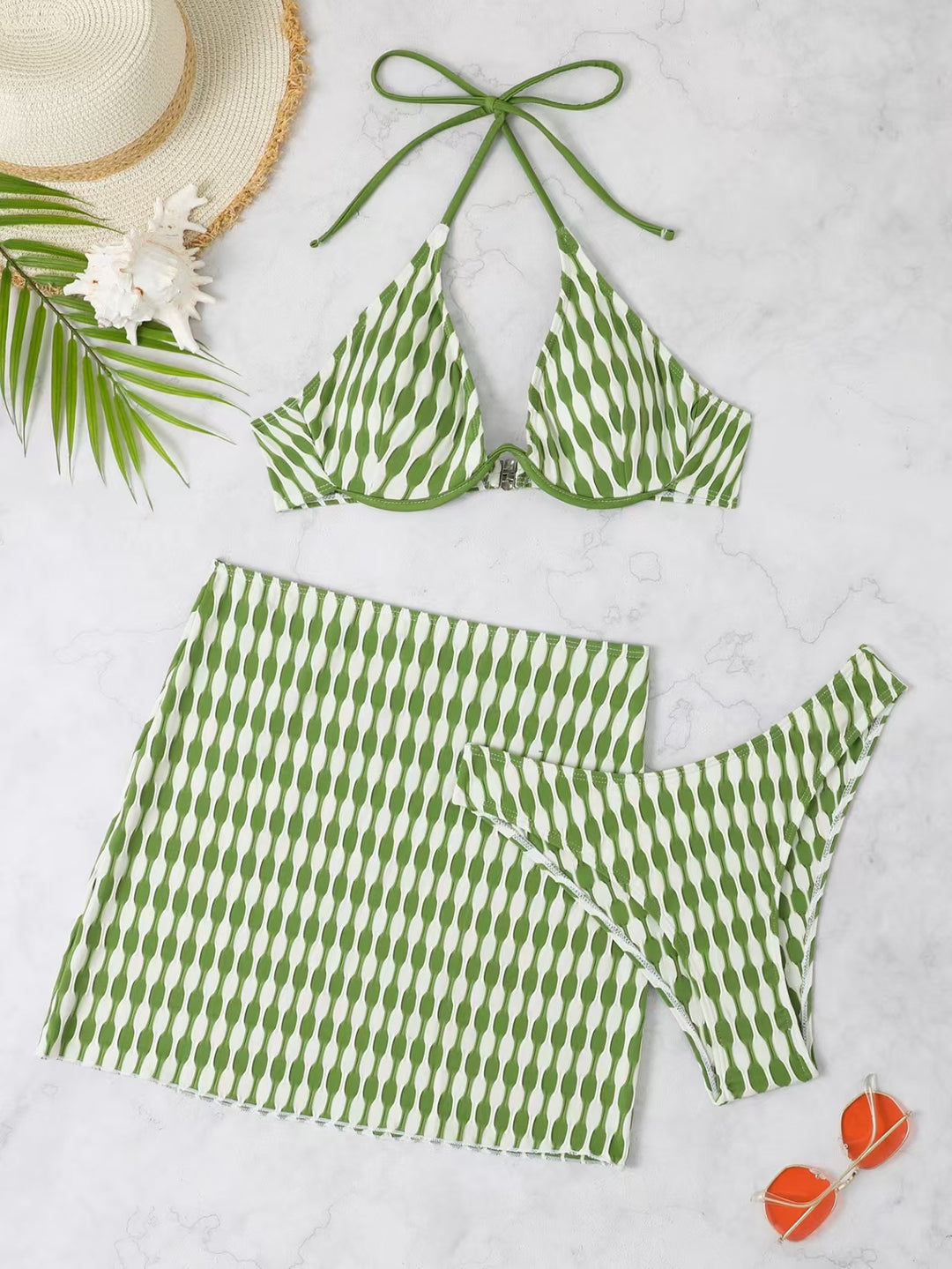 Women's Bikini Set with fashionable wrap skirt and triangle top Mune Fashion