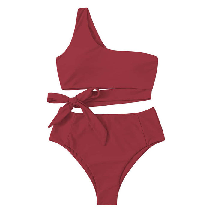 Women One-Sided Bikini with High Waist and Elegant Knot Mune Fashion