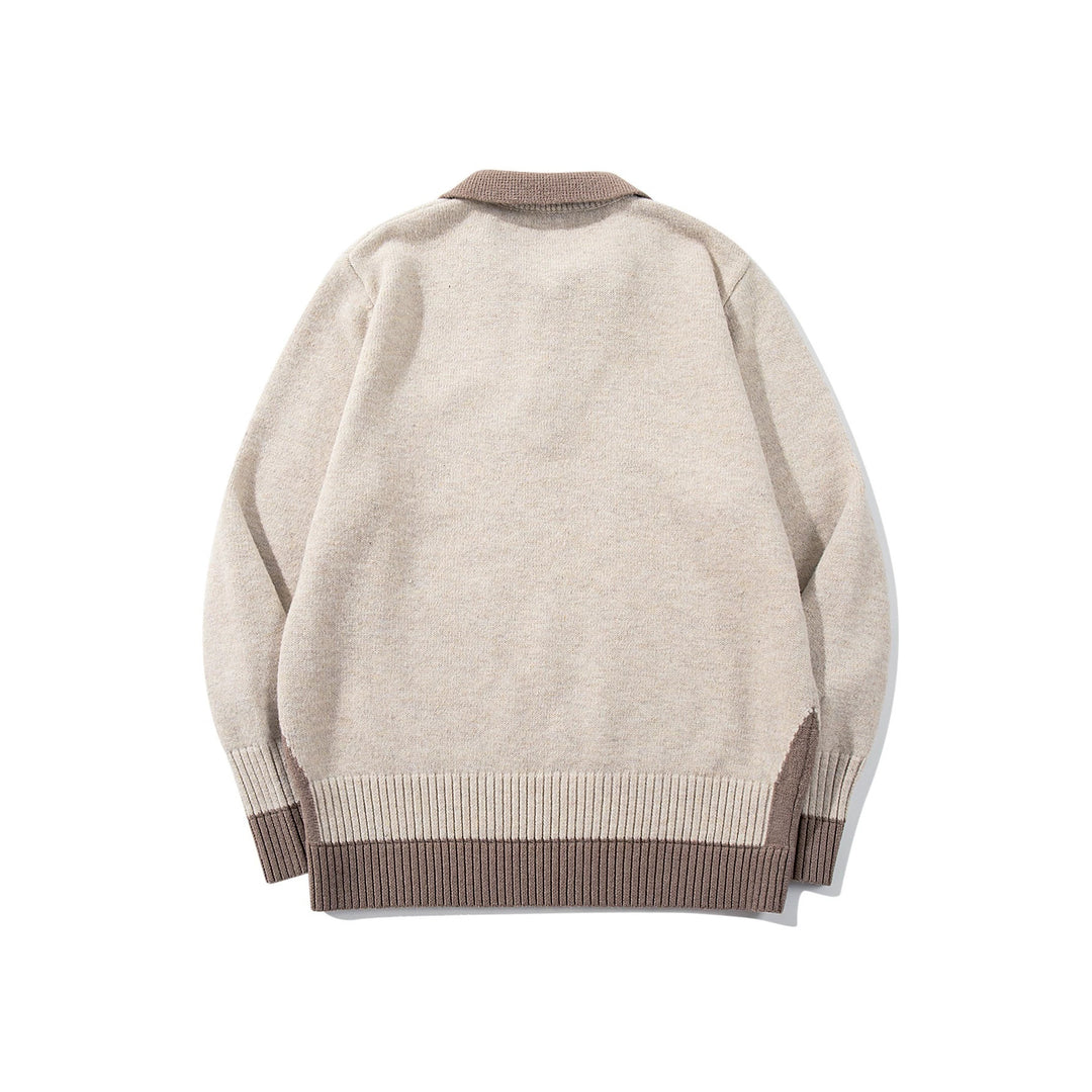 Men's Polo Collar Knitted Sweater with Button Placket and Contrasting Cuffs Mune Fashion