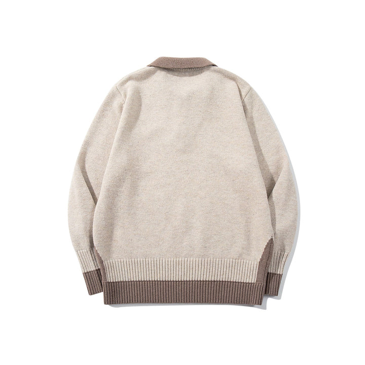 Men's Polo Collar Knitted Sweater with Button Placket and Contrasting Cuffs Mune Fashion