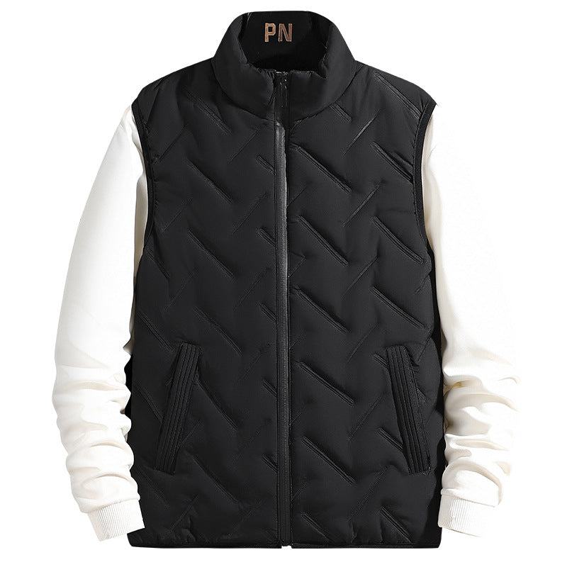 Men's chevron-stitched thermal vest with high stand-up collar and windproof outer layer Mune Fashion