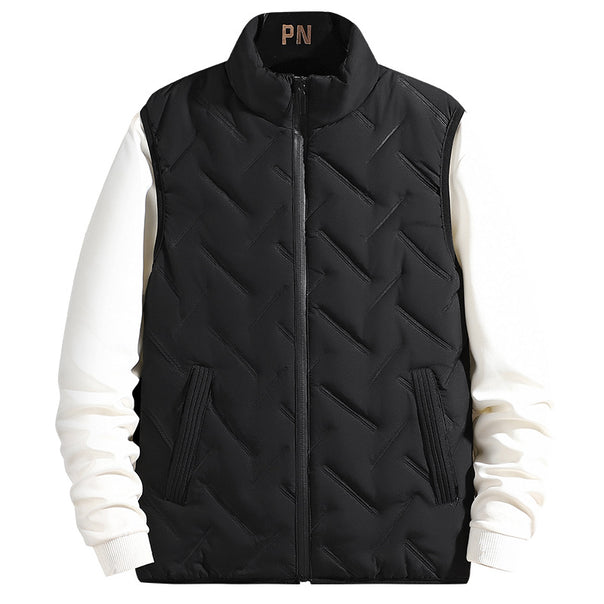 Men's chevron-stitched thermal vest with high stand-up collar and windproof outer layer Mune Fashion