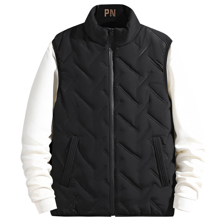 Men's chevron-stitched thermal vest with high stand-up collar and windproof outer layer Mune Fashion