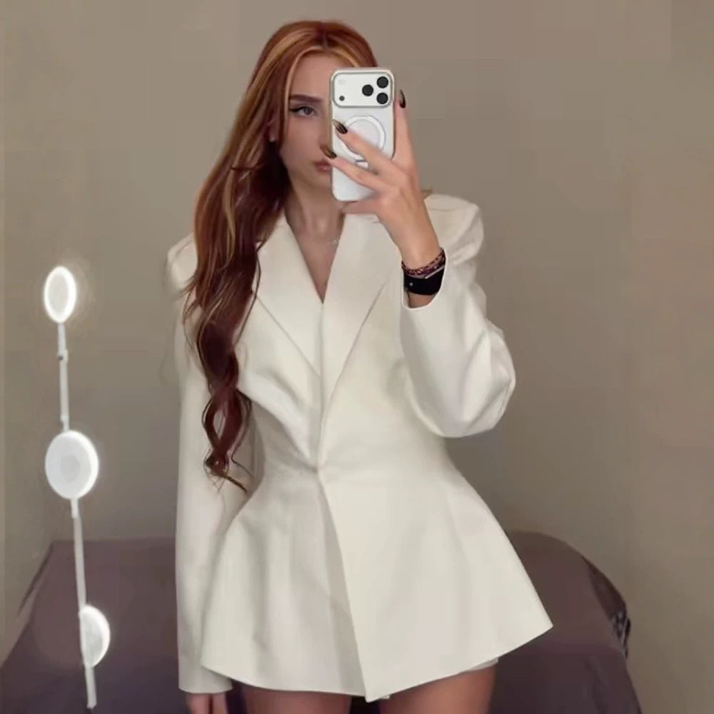 Women tailored blazer dress with sculptural waist and flared hem Mune Fashion