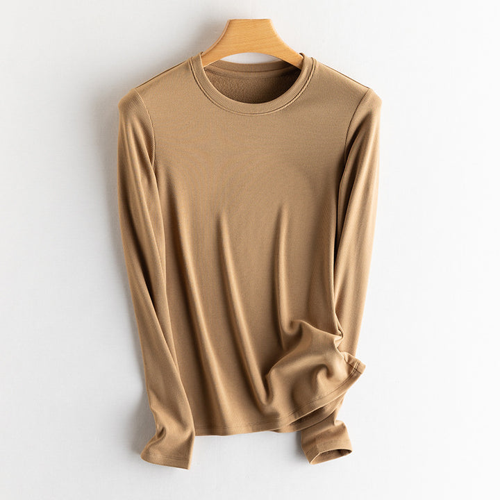 Women Fine Rib Long Sleeve Shirt with Turtleneck and Ruffle Edges Mune Fashion
