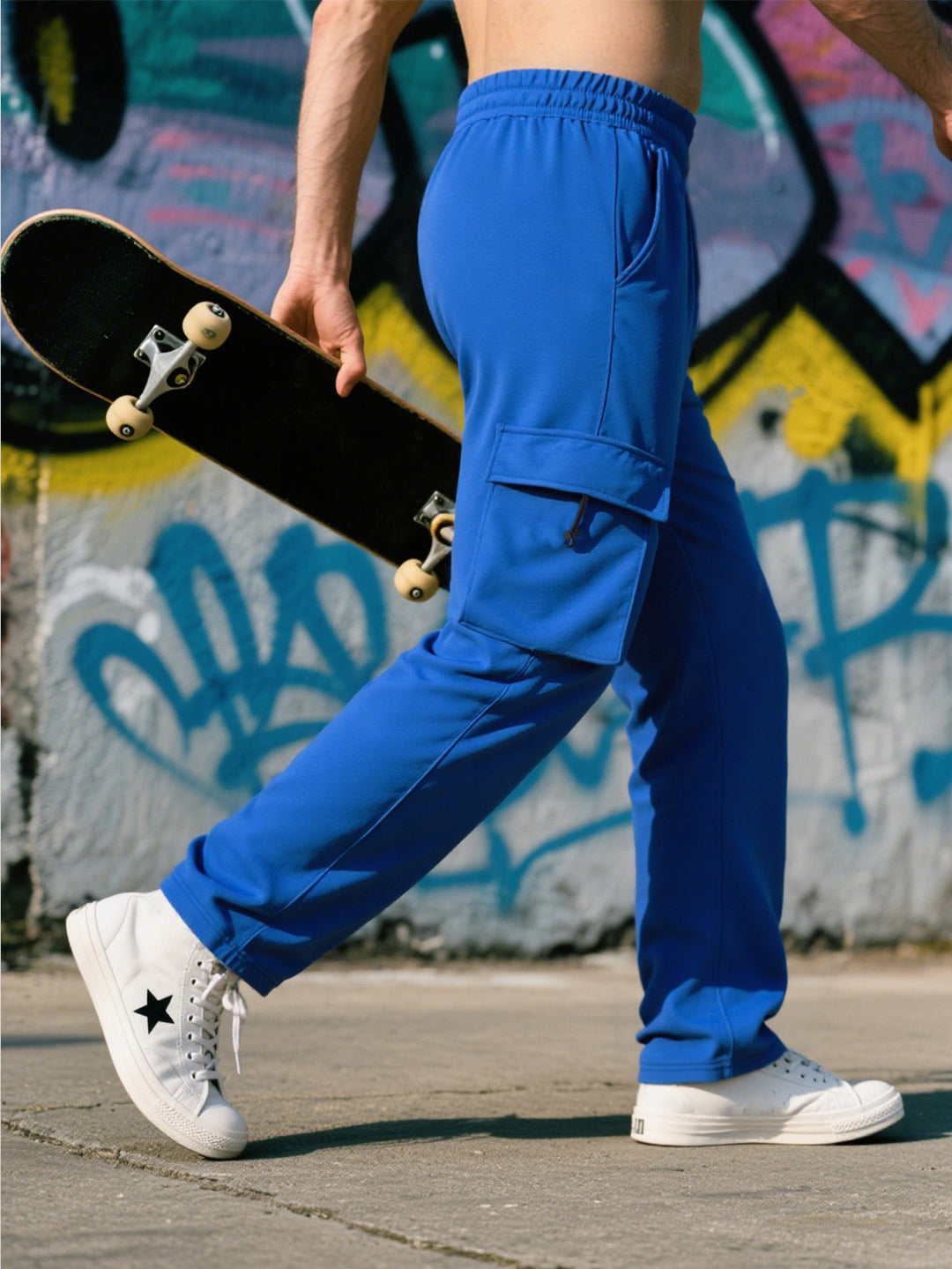 Men's Relaxed-Fit Cargo Jogging Pants with Elastic Waistband, Patch Pocket & Drawstring
