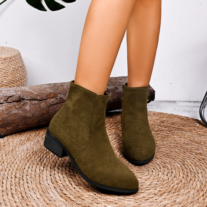 Women's suede-look ankle boots with side zipper and low block heel Mune Fashion