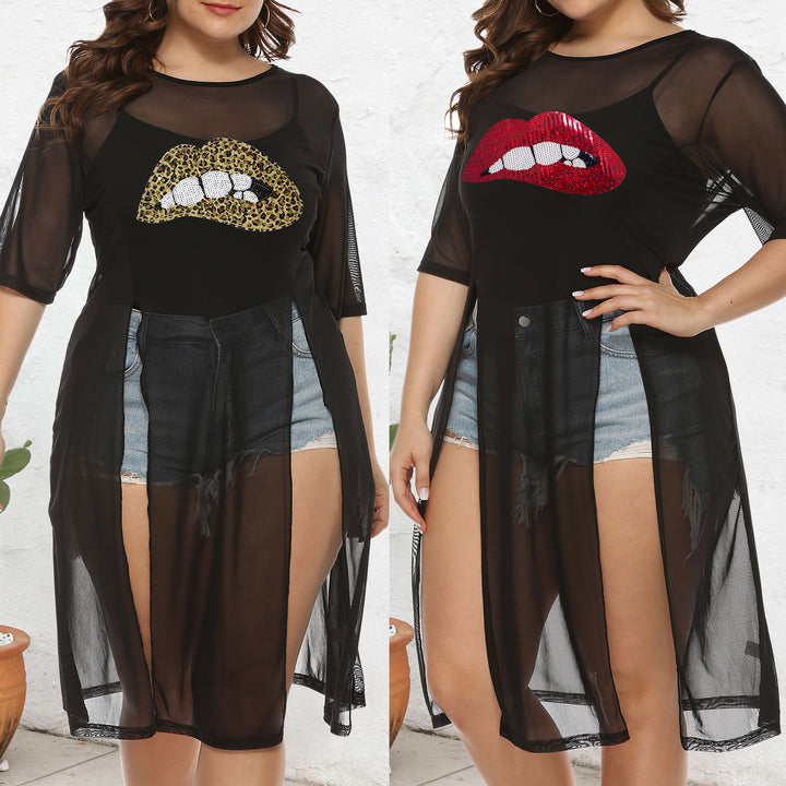 Women's airy beach cover-up with sheer inserts and creative graphic design Mune Fashion