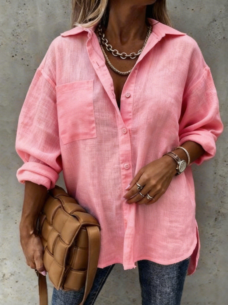 Women Light and Casual Blouse with Chest Pocket Mune Fashion