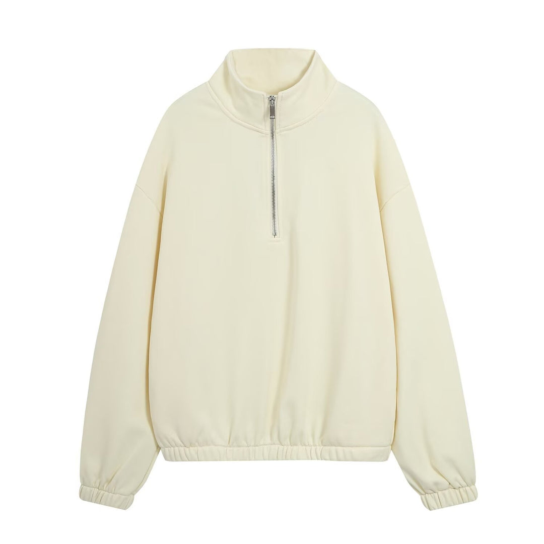 Women’s oversized pullover with half zip stand collar, elastic hem, and drop shoulders Mune Fashion